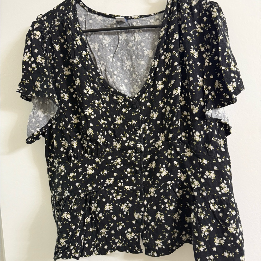 Old Navy Black Floral Blouse